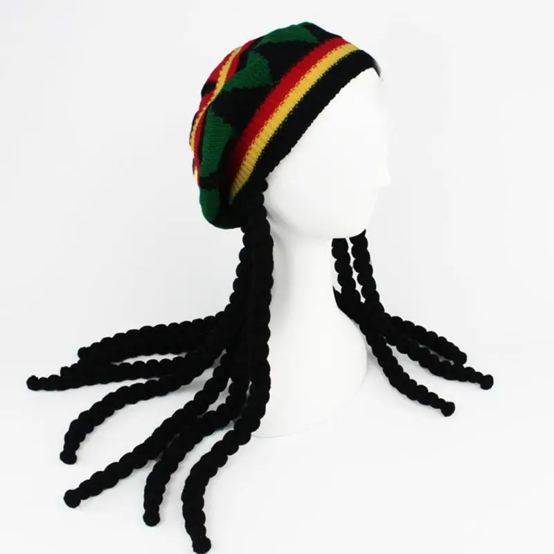 Men-Women-Novelty-Dreadlocks-Wig-Hat-Reggae-Jamaican-Style-Crocheted-Knitted-Beanies-Long-Black-Hair-Halloween