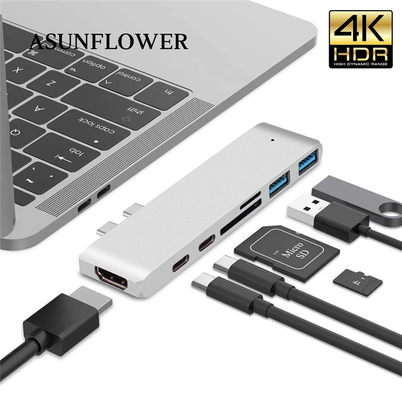 USB C концентратор с двумя разъемами типа C для 4K HDMI адаптер для MacBook Pro док-станция HDMI концентратор с разъемом типа C на USB 3,0 PD Thunderbolt 3 док-станция USB C концентратор