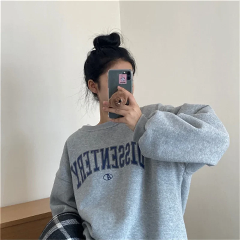 

Autumn And Winter New Women's Sweatshirt Fashion Printing Round Neck Loose Thin Sweatshirt Basic Women Qn*