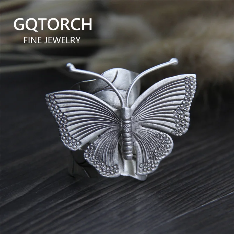 Женские кольца ручной работы из настоящего серебра 999 пробы с большими бабочками