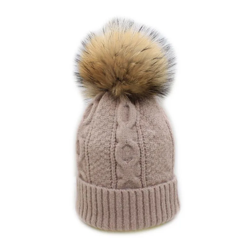 light khaki 1 Модные зимние Шляпы Шапки женские грубые твист-тип вязаная шапка из кашемира Женская девочка Толстая теплая шапочка мех помпон Gorro - Цвет: light khaki 1