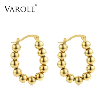 

VAROLE U Shape Hoop Earrings Gold color Metal ball Earings Stainless Steel Circle Earrings For Women Jewelry Wholesale