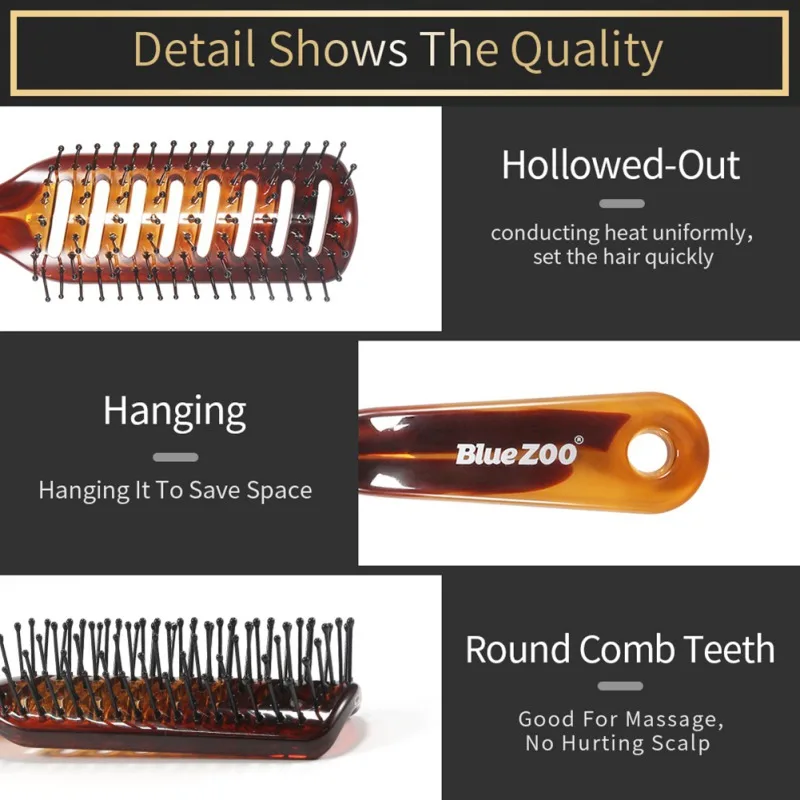Anti-static Nylon Comb Teeth Massage Comb Hair Comb Styling Tools Easy to Use Amber Hollow Hair Comb Hot Sale