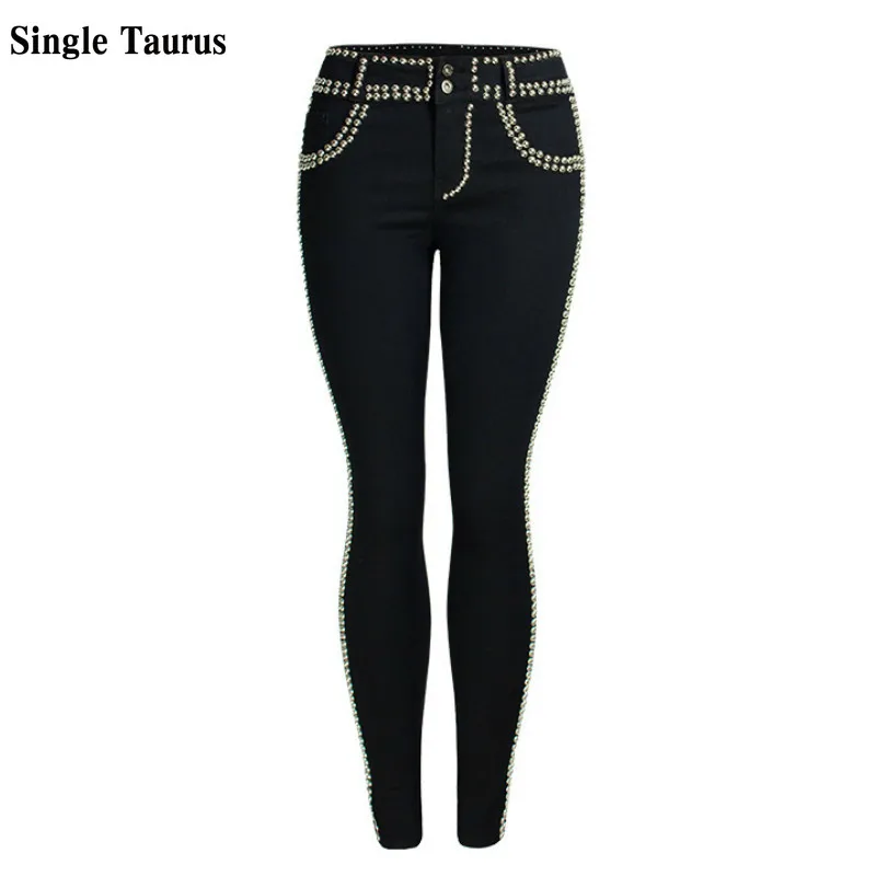 Джинсы женские с заклепками и низкой талией узкие брюки из денима уличная одежда