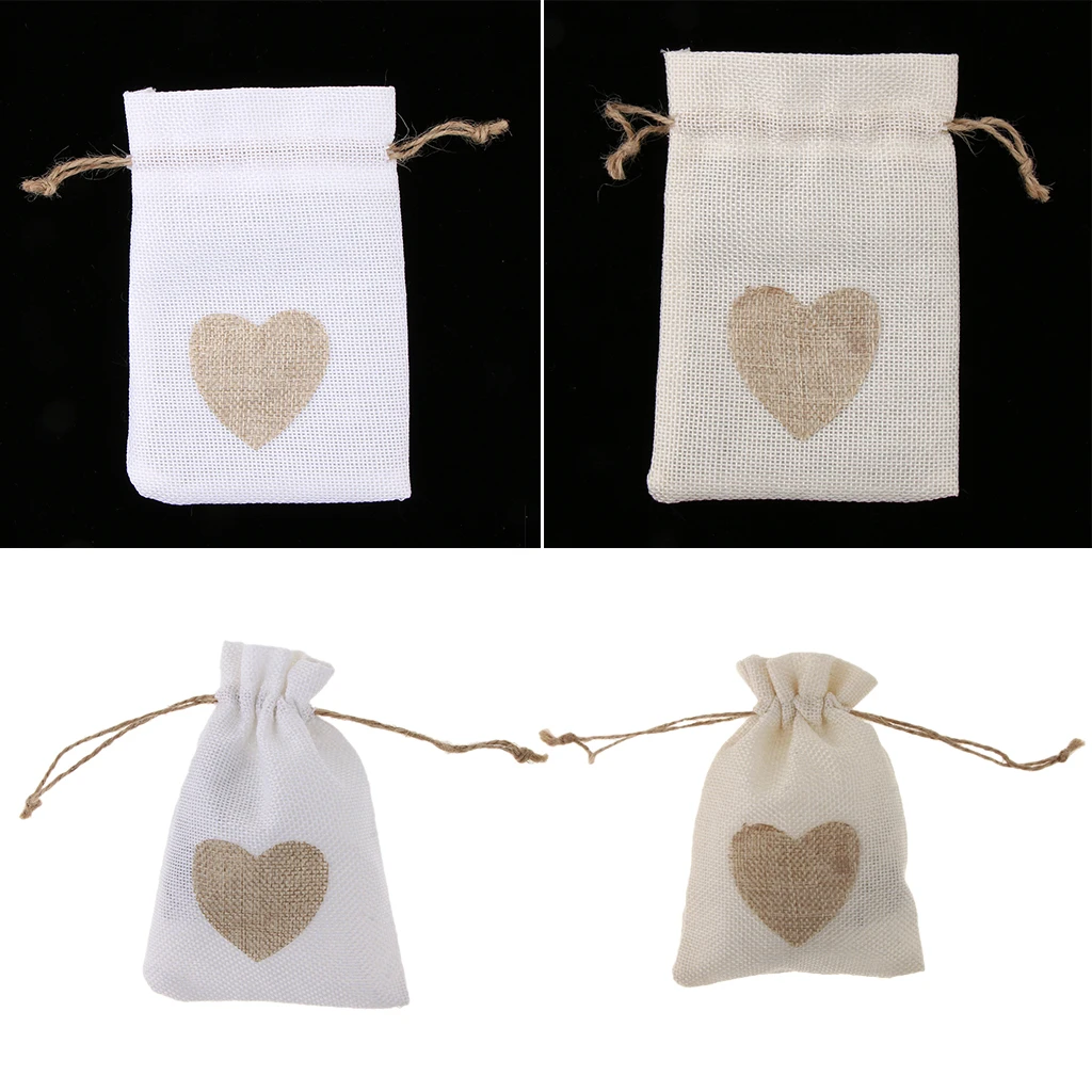 10pcs Burlap Jute Drawstring Pouch Gift Bags Sack Wedding Party Favors