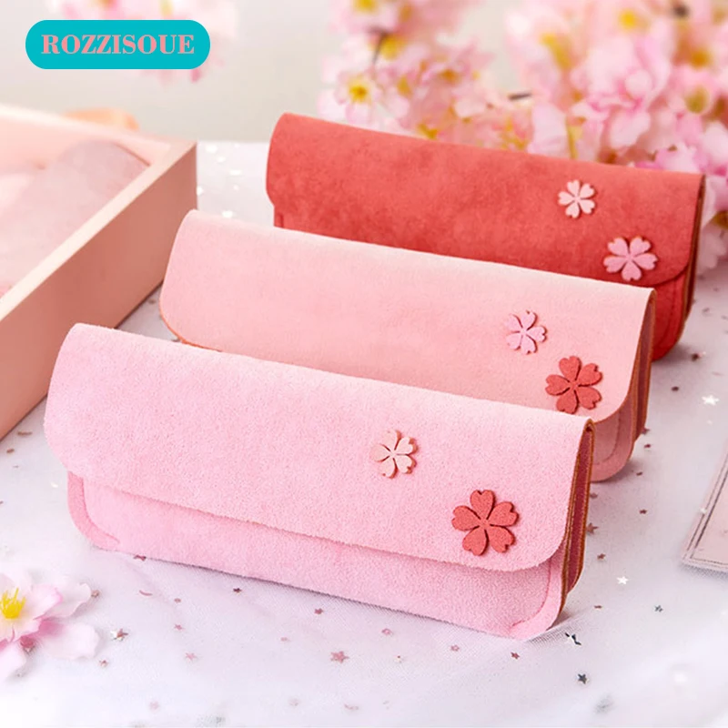 Японский чехол с цветком вишни, плюшевая ручка, сумка Trousse solaire, Kawaii, сумка для ручек, корейские сумки для школы для девочек