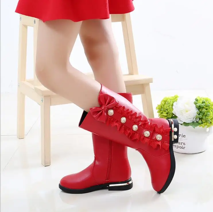 

Size 26-37 Winter Girls Boots new Korean Fashion children's high boots big kids bow soft princess boots