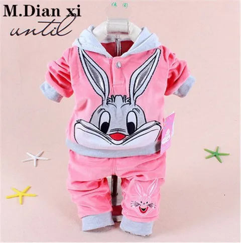Spring And Autumn Season Rabbit Cashmere Suit Fashion Cute Boy Girl Cartoon Hat Casual Cotton Piece Suit. Baby Clothes