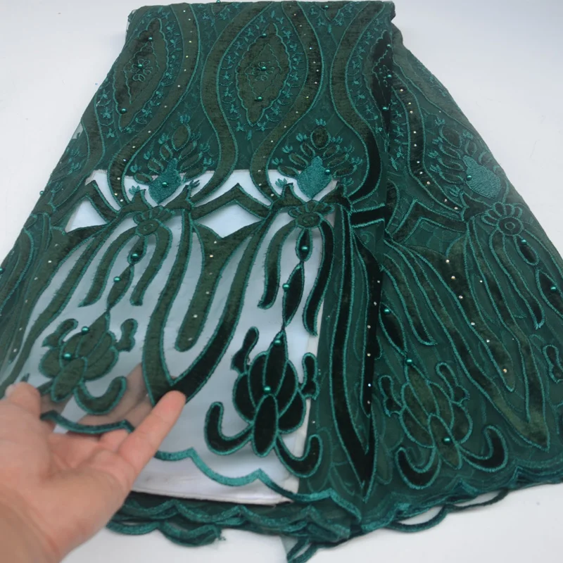 (5 ярдов/шт) Высококачественная африканская бархатная кружевная ткань