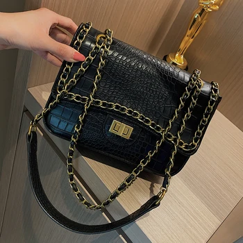 

European Style Fashion Retro Women Large Handbags Chain Shoulder Messenger Bag Ins New Quality Stone Pattern Big Tote bag