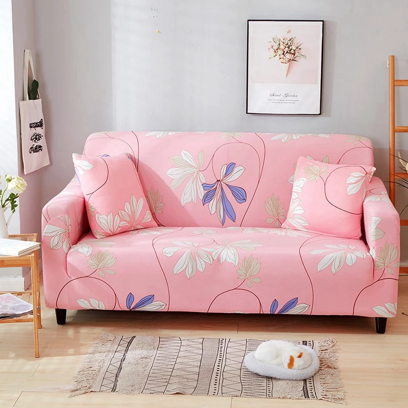 Pink Flower Sofa Covers Slipcovers Home All-inclusive Slip-resistant Elastic Sofa Cover Easy Stretch Slipcover Protector Couch