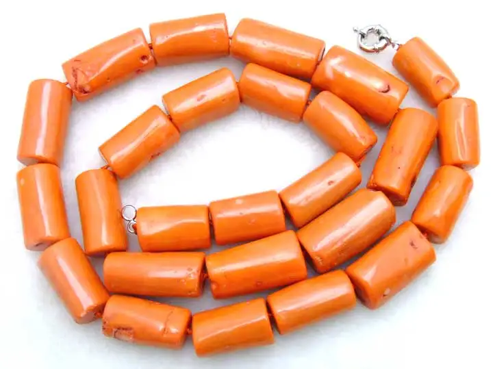 Women Necklace Natural Orange Coral 10-18mm Graduate Thick Slice Long