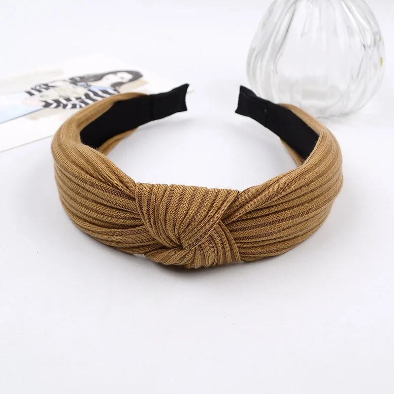 Geebro Knot Cross Tie Solid Fashion Hair Band Hairband Knitted rib Girls Bow Hoop Hair Accessories Velvet Twist Headband - Цвет: Khaki