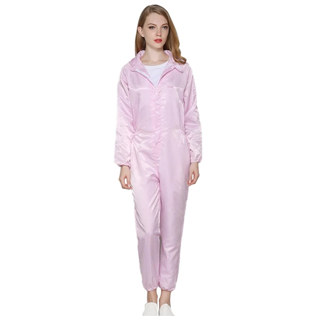 Workshop Uniforms Hooded Antistatic Dustproof Long Sleeve Coats Pants Zipper Tops Jumpsuits Clothing Darily Worker Overalls Pink
