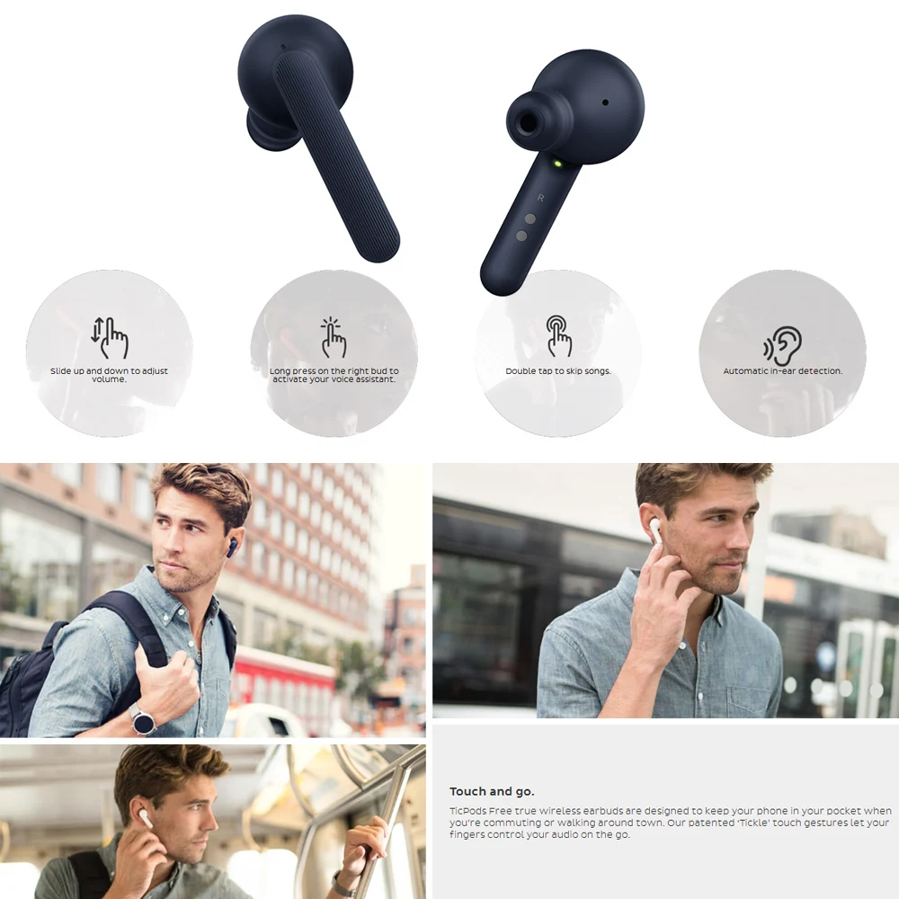 TicPods Бесплатные беспроводные Bluetooth наушники беспроводные наушники TWS наушники голосовой помощник шумоизоляция IPX5 Водонепроницаемый W/Mic