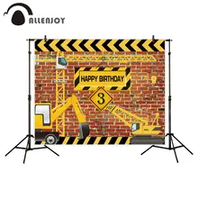 Allenjoy фото строительства баннеры осторожно Предупреждение экскаватор кирпичная стена фон для фотосъемки с Шторы Happy День рождения декоративное фоновое полотно