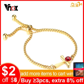 

Vnox Temperament Adjustable Red Heart CZ Stone Anka Charm Bracelet for Women Girl Stainless Steel Female Elegant Party Jewelry