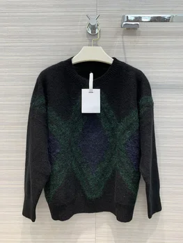 

2020 New Autumn Winter Round Neck Loose Diamond Pattern Cashmere Sweater Women Free Shipping
