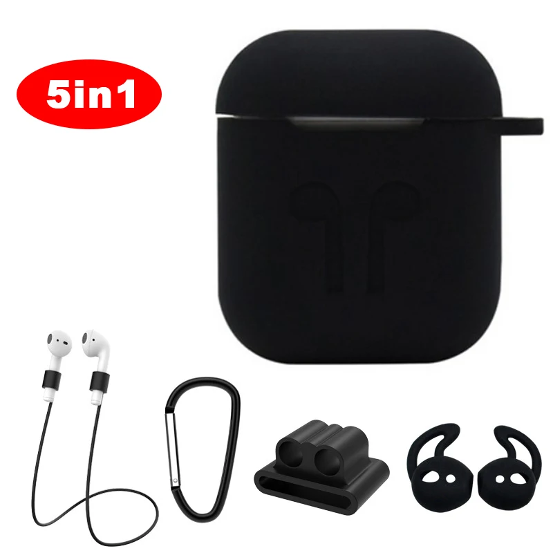 Беспроводные bluetooth-наушники, силиконовый чехол для Airpods, чехол для ключей, защита от пыли, мягкий чехол, аксессуары для Airpods для i12 - Цвет: 5in1-Black