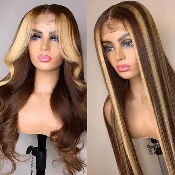 

Highlight Straight 13X6 Lace Front Human Hair Wigs Ombre Color Brazilian Remy Hair Lace Wigs 150% Pre-plucked Bleached Knots