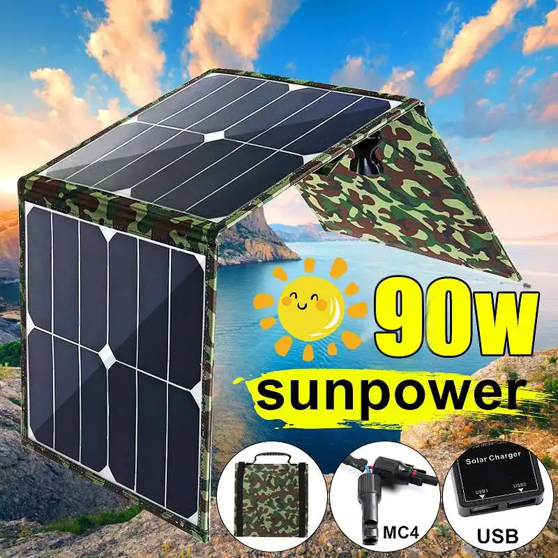 

Flexible Foldble 90W Solar Panel 5/18V Solar Panel Dual USB Portable Solar Cell Set For Boats/Out-door Camping/Car/rv/Phone ect