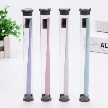 

4PCS Single Tube Wheat Straw Bamboo Charcoal Toothbrush Portable Travel Adult Soft Hair Toothbrush Oral Nursing Care Tools