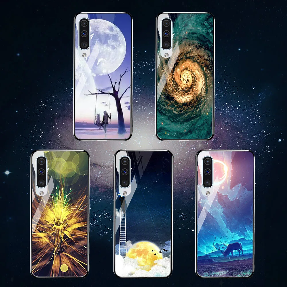 Чехол для Samsung Galaxy A8 A6 Plus A7 2018 Чехлы звездное пространство закаленное стекло чехол