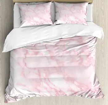 

Marble Duvet Cover Set Soft Granite Texture Old Fashion Space Stone Abstract Macro Scratches Girls Image Bedding Set Light Pink
