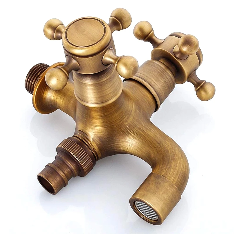 European Antique Faucet Dual Purpose Style Mop Pool Faucet Bathroom Wall Mounted Outdoor Garden Tap Brass Vintage Universal Repl bathroom faucet water tap faucet