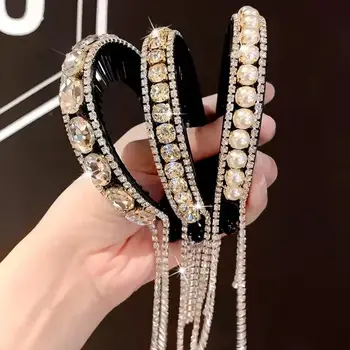 Women Elegant Luxury Rhinestone Tassel Ponytail Hair Claws Hair Clips Barrettes Hairpin Headband Fashion Hair Accessories 4