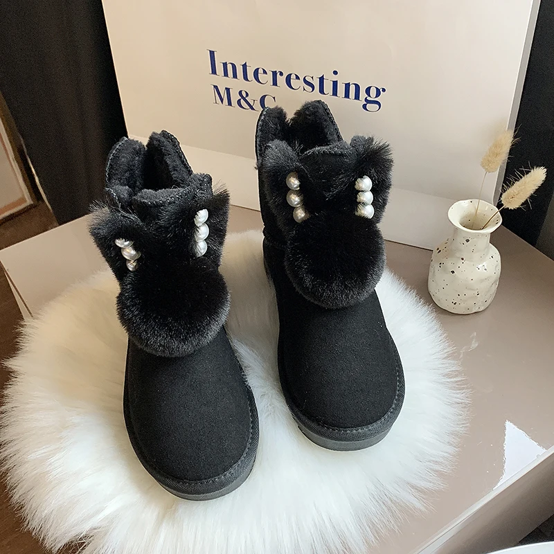 Black Pink Khaki Winter Snow Boots for Women Plus Plush Keep Warm Cute Rabbit Ear Fluffy Furry Ankle Boots Women