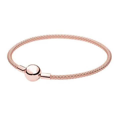 Новинка, 925 пробы, серебряный браслет, розовое золото, цепочка в виде змеи, базовая шаровая застежка, сетчатый Браслет, подходит для женщин, бусина, очаровательное модное ювелирное изделие