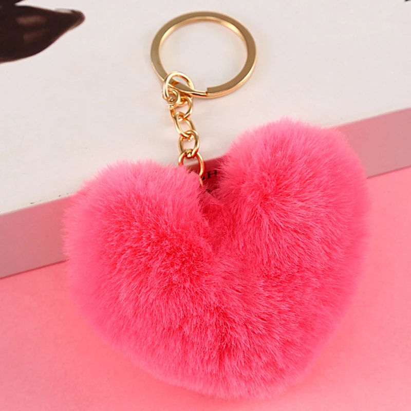 Details about   Love Plush Pendant Heart Colorful Keychain Car Bag Accessories Faux Rabbit Fur 