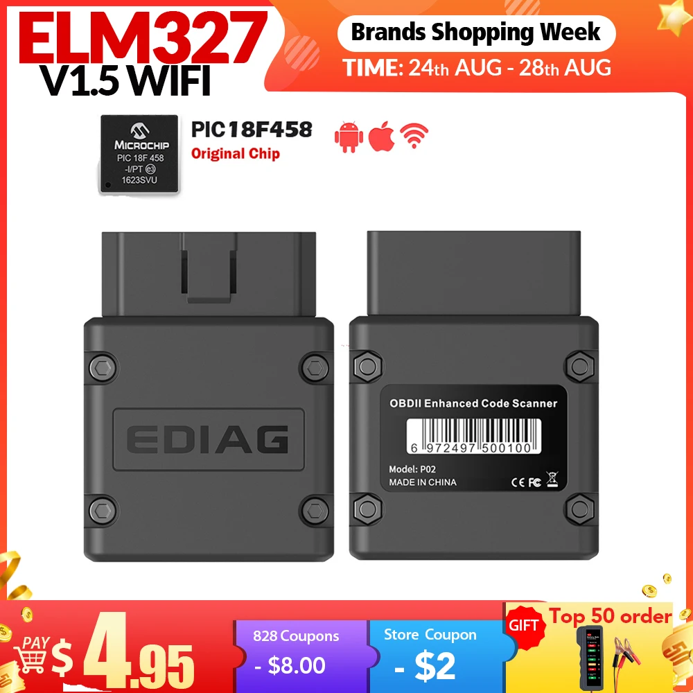 Автомобильный OBD2 сканер ELM327 V1.5 Bluetooth/WIFI PIC18F25K80 чип для Android/IOS диагностический инструмент PK ELM 327 ICAR 2 OBDII считыватель кодов - изображение