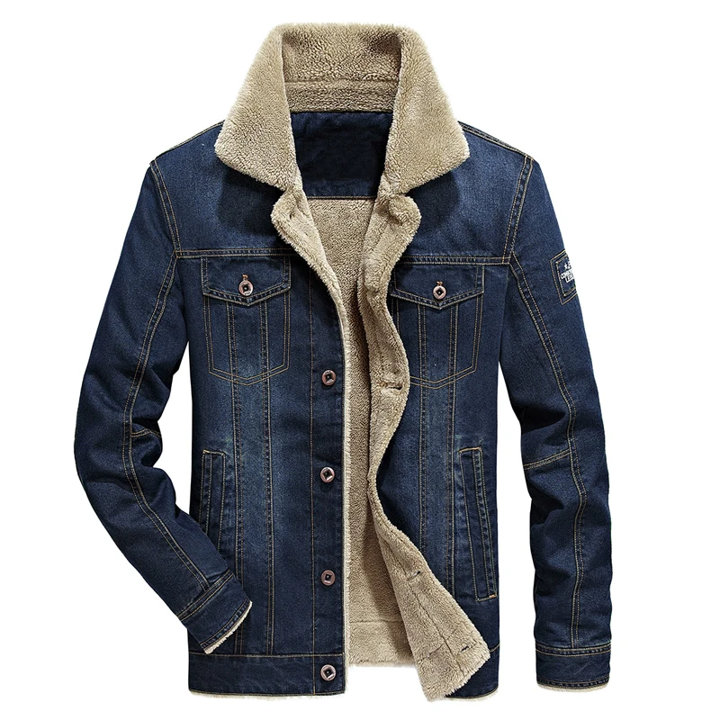 Dark Blue Модная зимняя куртка, Мужская верхняя одежда, Ретро стиль, синяя внутренняя Вельветовая Плотная джинсовая куртка, куртка-бомбер, большие размеры, M-6XL, винтажная теплая парка для мужчин - Цвет: Dark Blue