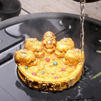 

RESIN LUCKY GOLD TEA PET ORNAMENTS COLOR CHANGING CREATIVE PERSONALITY HANDICRAFT ANIMAL FIGURINE HOME DECOR TEA SET ACCESSORIES