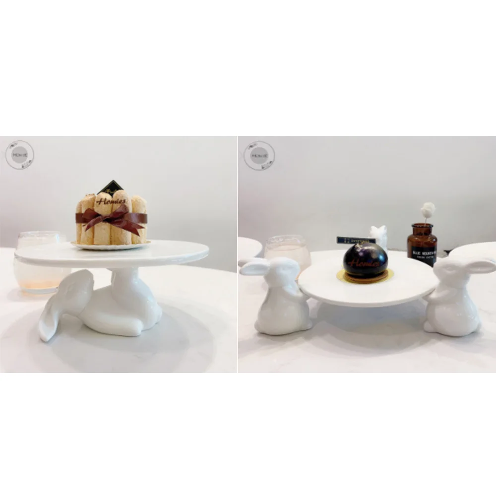 one three rabbits Креативная фарфоровая подставка для торта с кроликом декоративная керамическая сервировка десерта поднос для кекса декоративная столовая посуда подарочные принадлежности для рукоделия - Цвет: one three rabbits