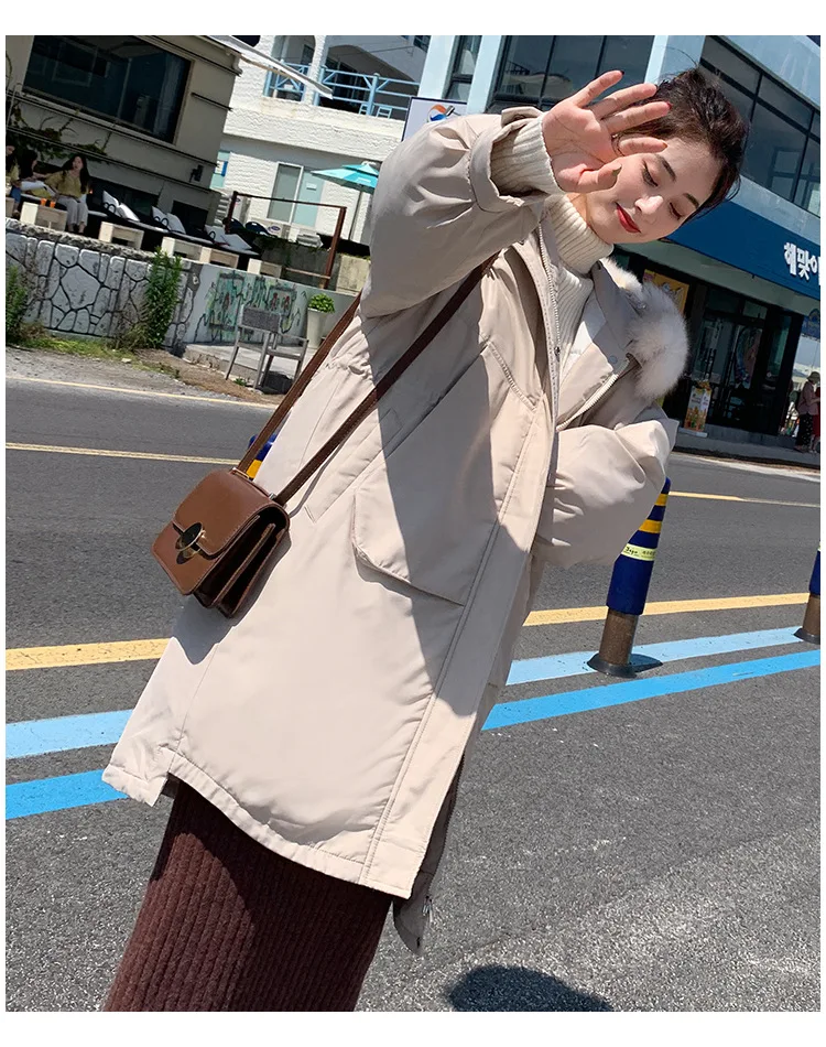 Photo Shoot Autumn And Winter Down Jacket Women's Korean-style Large Fur Collar Loose-Fit Students Cotton-padded Clothes Fa