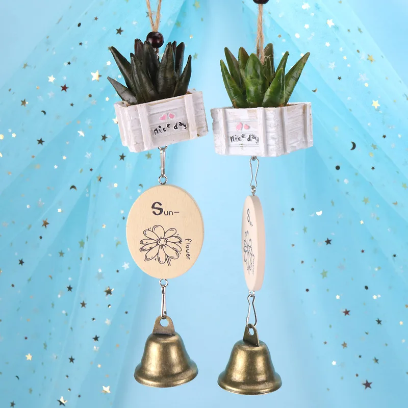 Creative Potted Plant Artificial Succulent Pant Creative Japanese Style Iron Art Metal Wind Chime Hanging Decoration Bell Birthd