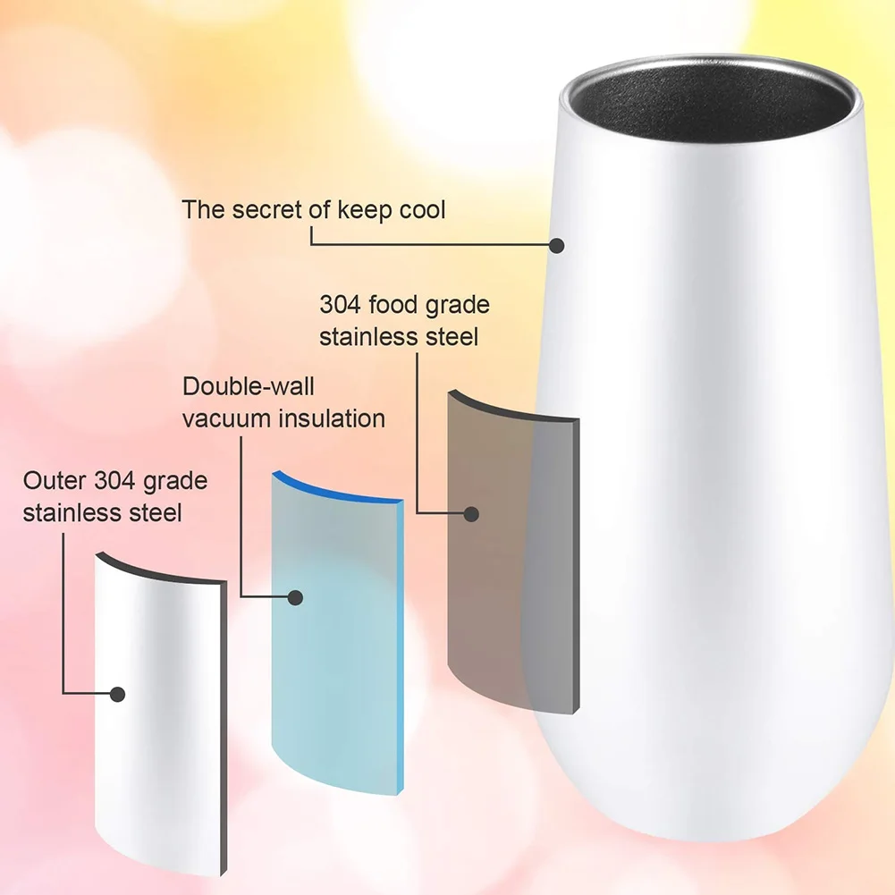 Hot 6Pcs 6oz 180ml Double-Wall Stainless Steel Vacuum Insulated Cup Coffee Tea Mug Tumbler