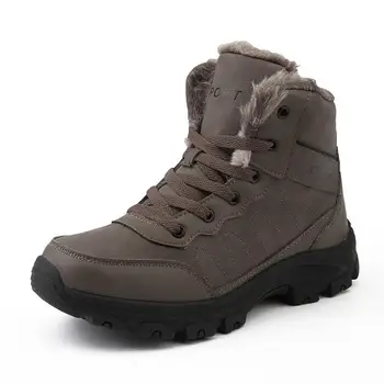 

2019 Brand Leather Ankle Snow Waterproof Men Boots Winter Fur Snow boots Plush Warm Male Casual Boot Sneakers Outdoor Boots