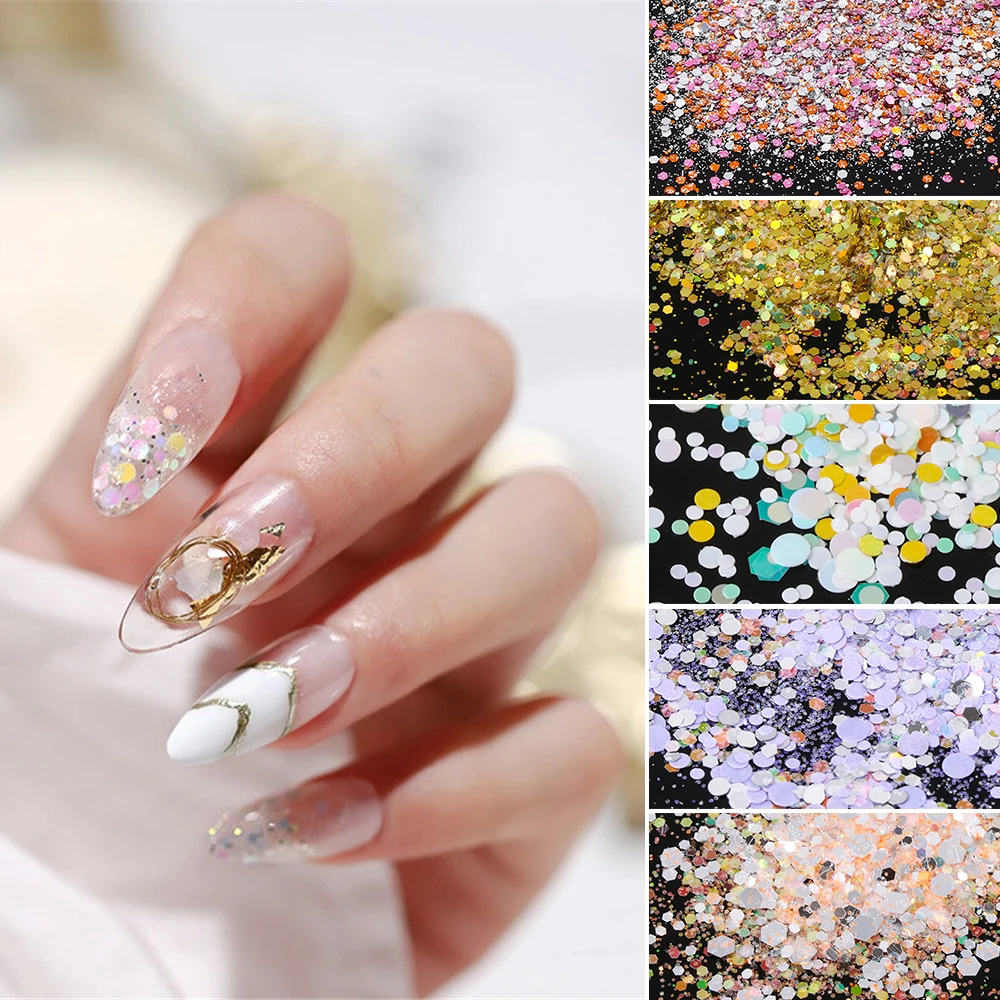 

6 Boxes/set Laser Mixed Nail Glitter Powder Sequins Shining Colorful Nail Flakes 3D DIY Charm Dust For Nail Art Decorations
