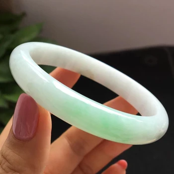 

Zheru Jewelry Natural Burmese Jadeite Light Green 54-62mm Bracelet Elegant Princess Jewelry Gift for Mother to Girlfriend