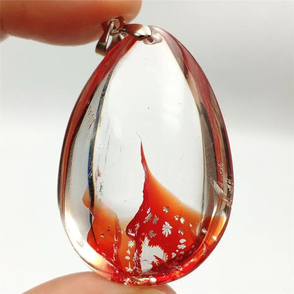 

Natural Red Limonite Phantom Quartz Crystal Multi-inclusions 41x28x16mm Tree Leaf Necklace Pendant Women Man Rare Healing AAAAA