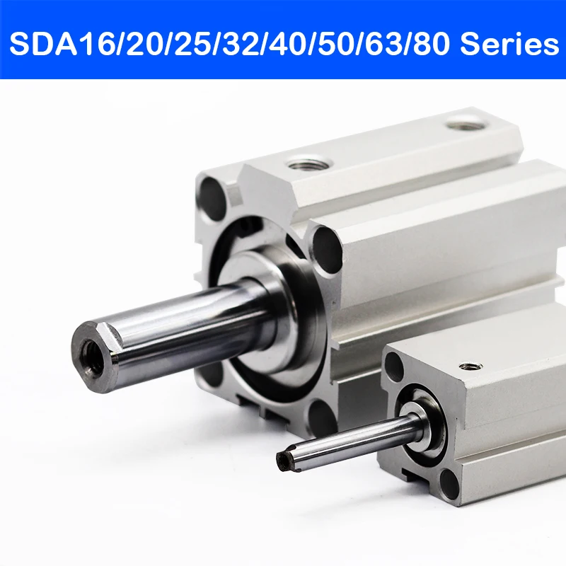SDA16/20/25/32/40/50/63/80mm Bore Double Acting Pneumatic Air Cylinder Piston 5 10 15 20 30 40 50mm Stroke
