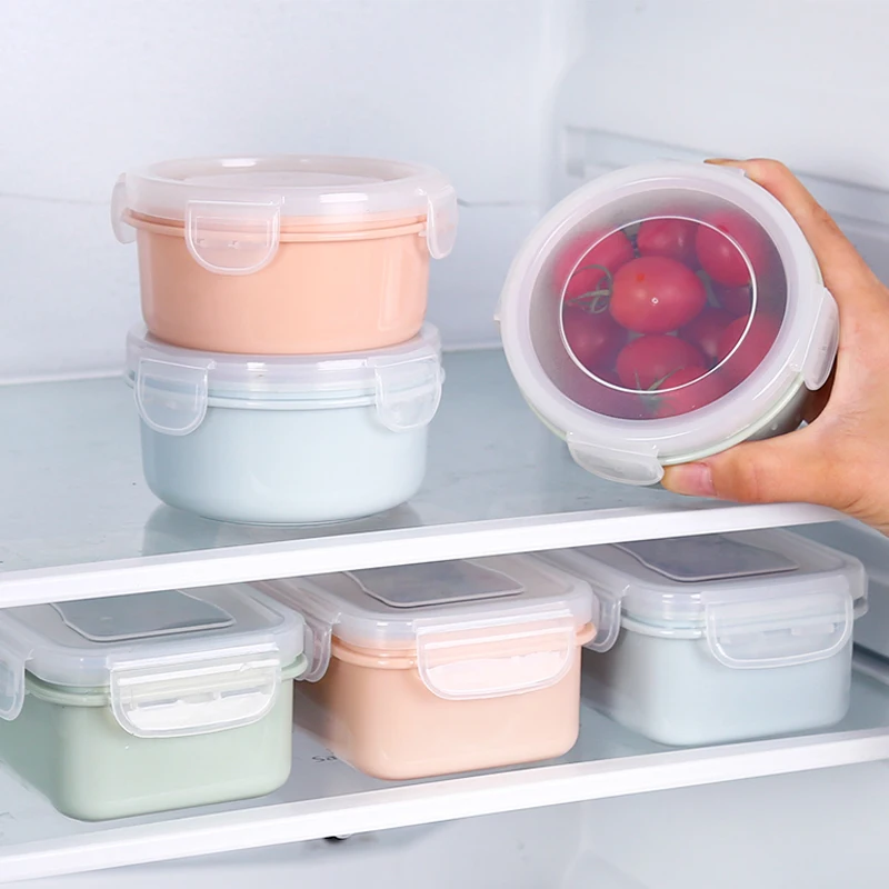 3 шт. пластиковый контейнер для хранения продуктов, маленькие кухонные контейнеры, коробка для хранения холодильника, мини портативный Круглый квадратный детский Ланч-бокс Bento