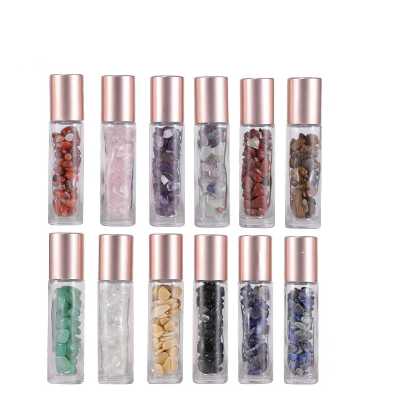 10ml Gemstone Essential Oil Bottle with Crystal Chips Natural Quartz Roller Aroma Tools Lapis Lazuli Amethyst 12pcs/lot P285 wlisth s902 stylish classic couple watch multifunctional his and hers quartz wrist watch business dress watch for men women with calendar luminous 30m waterproof solid steel strap