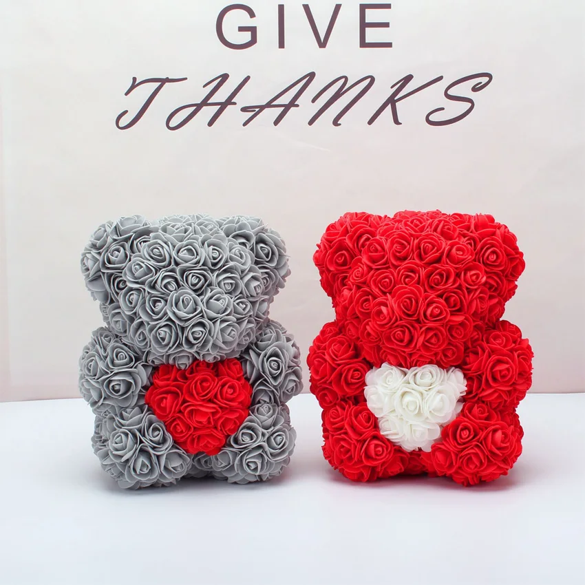 

DropShipping 25cm Teddy Rose Bear Artificial Flower Rose of Bear Christmas Decoration for Home Valentines Women Gifts