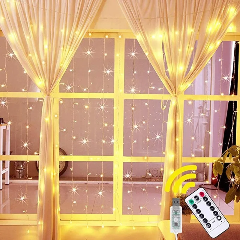

3Mx3M USB LED Curtain String Lights Flash Fairy Garland Remote Control For New Year Christmas Outdoor Indoor Wedding Home decor