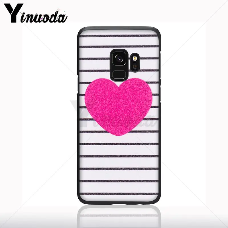 Perumahan Merah Hati Garis Pola Tpu Hitam Cell Phone Case untuk Samsung Galaxy S10plus S9 S8plus S10e A50 A70 A10 Ponsel